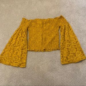Mustard Yellow Bell Sleeved Crop Top